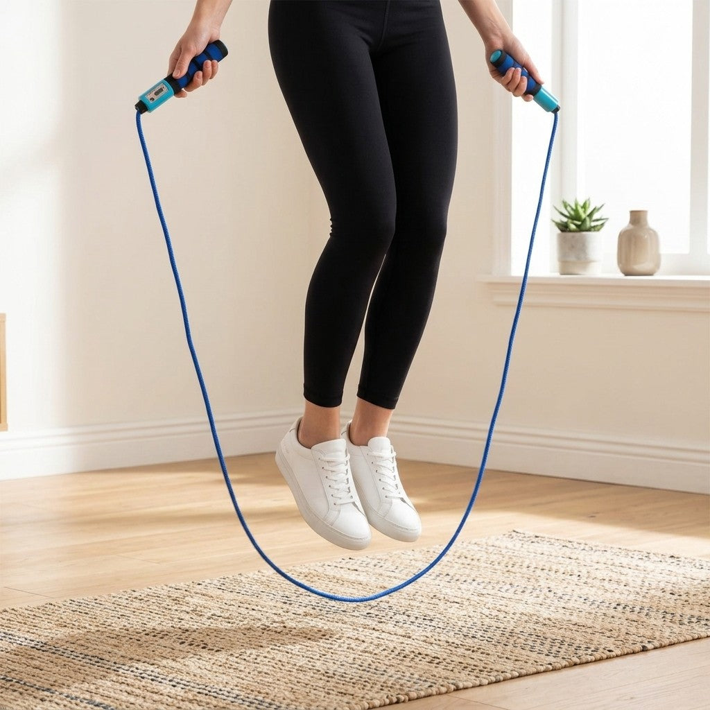 Jumping with the WalkHaven Count jump rope, blue